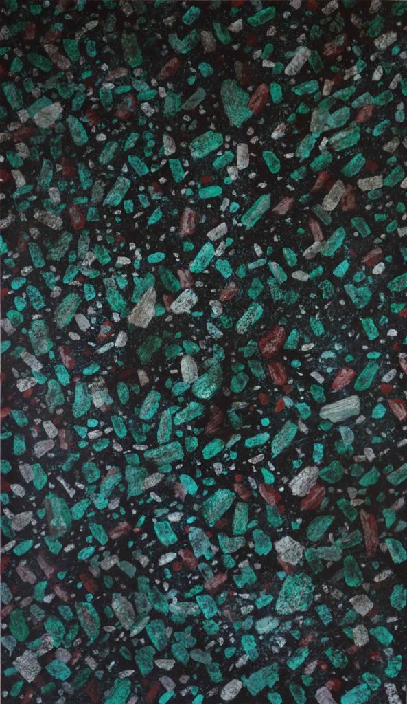 Faux Terrazzo peint vert émeraude et rouge