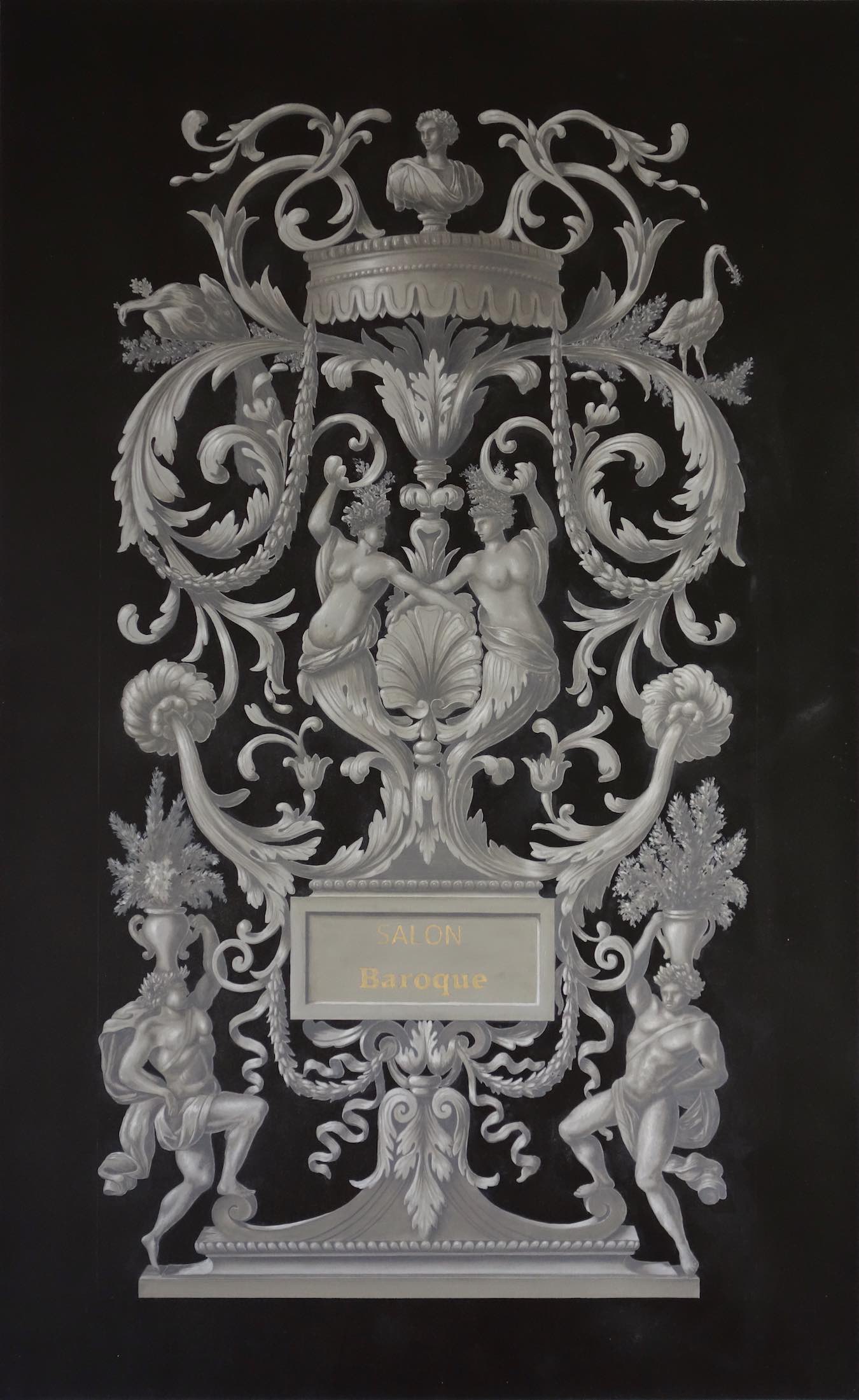 Ornements grotesques peints à la main en grisaille, style baroque