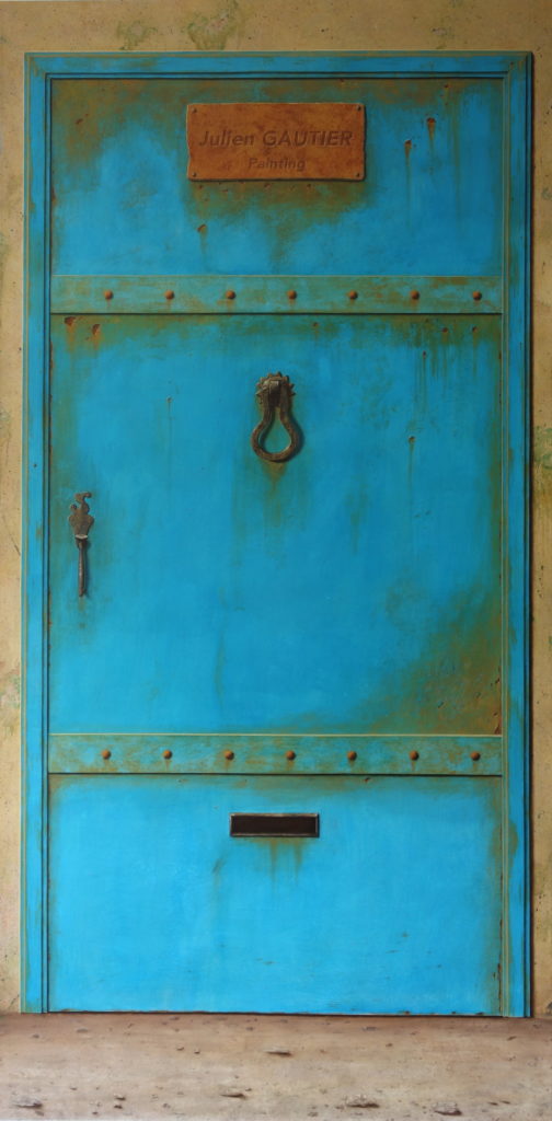 Porte peinte en trompe l'oeil esprit industriel