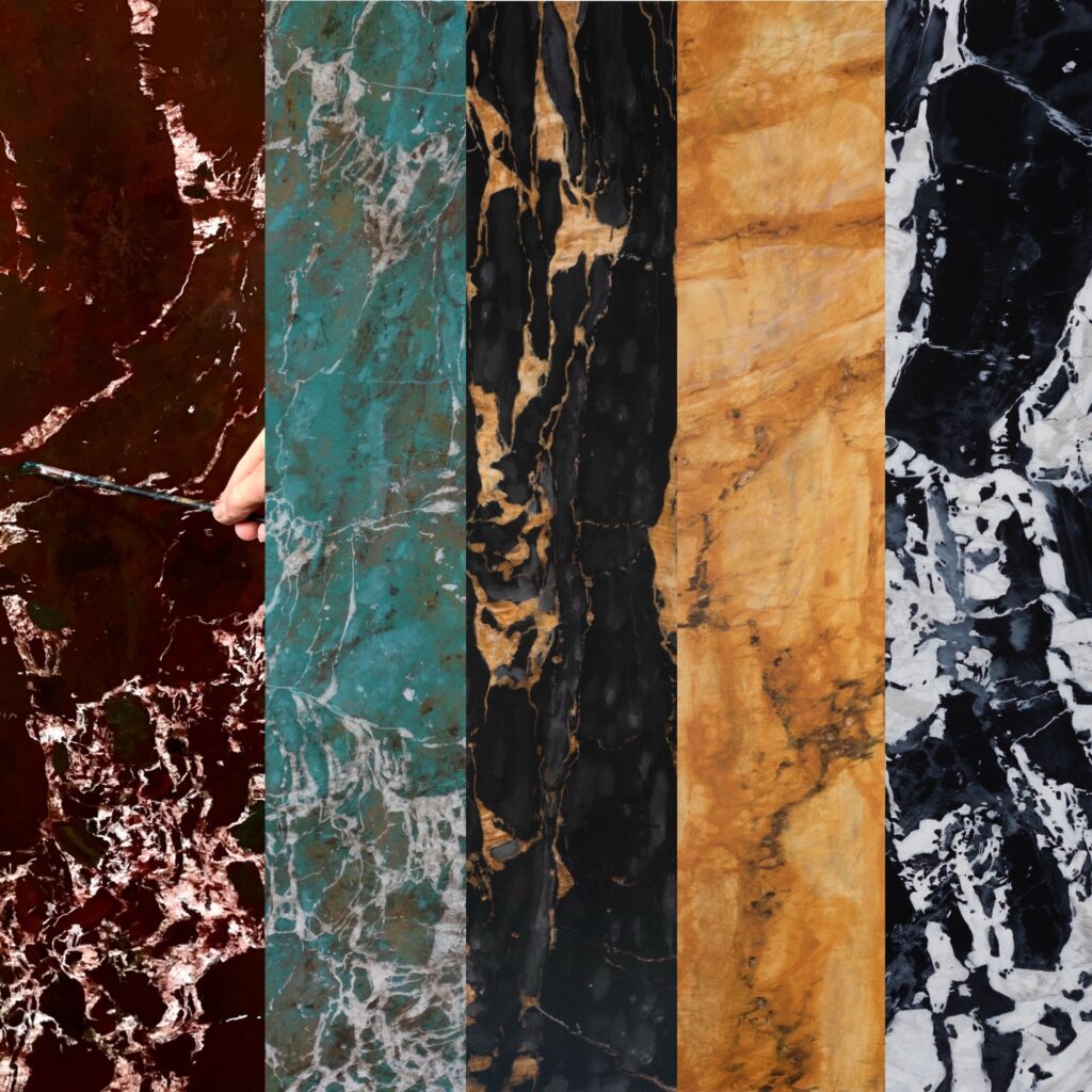 Masterclass faux marbres peints. Levanto, amazonite, porter, jaune de sienne, grand antique